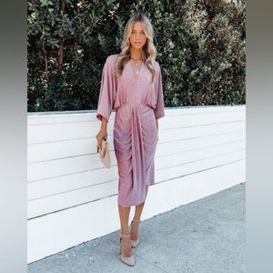 Looking Forward Metallic Kimono Midi Dress - Dusty Rose - Extra Large
